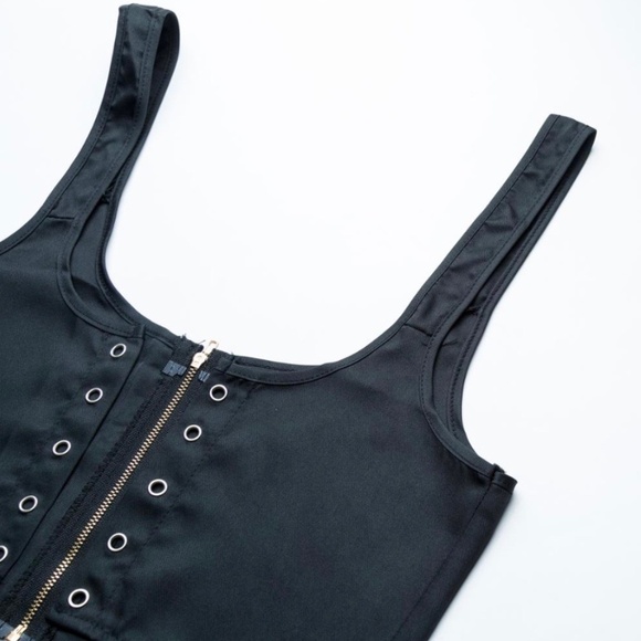 Black Lace Up Corset Belt w/ Back Zipper – Adjustable Waist cincher style - Picture 3 of 13